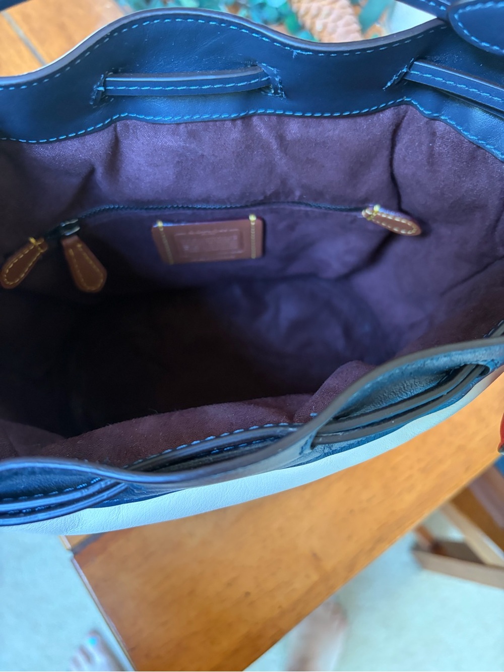 Rare Coach Color-block Leather Bucket Bag - Navy, Cream, Tan & Orange - Picture 4 of 7